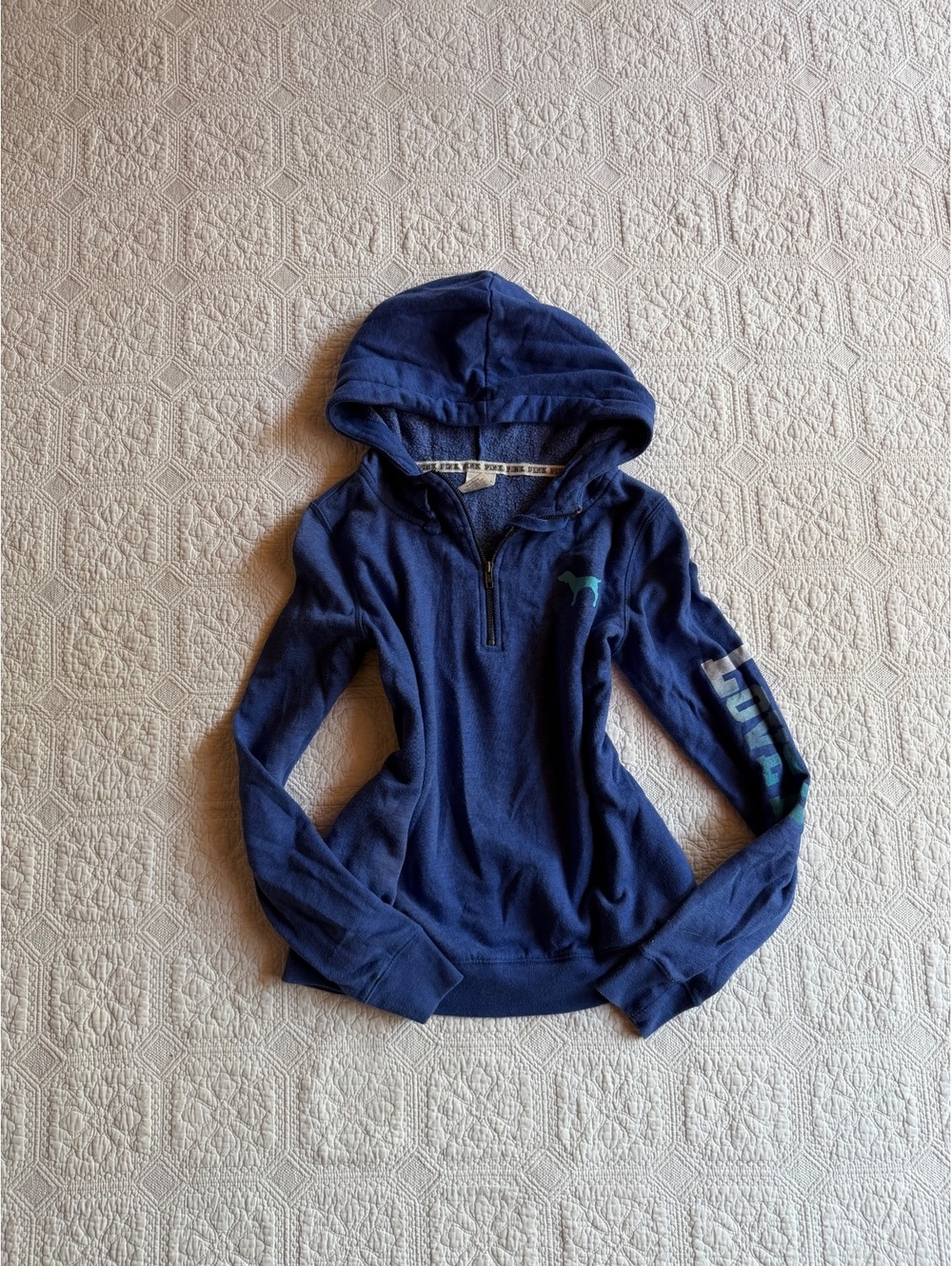 Victoria's Secret PINK Navy Blue-Zip up Hoodie Sweatshirt Size XS - Picture 2 of 5